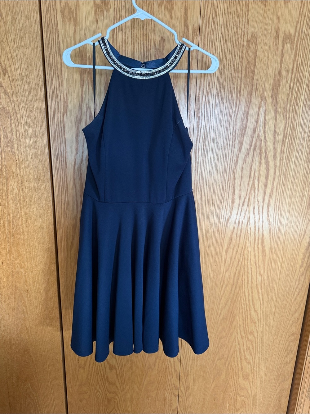 Woman’s size XL Navy Beaded Halter Dress